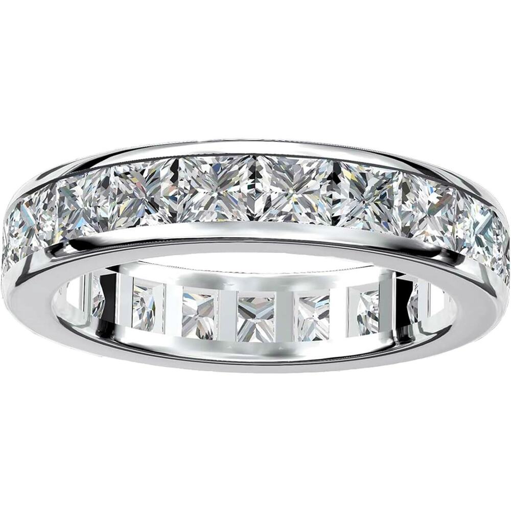 3.15ct Moissanite Eternity Ring 18K White Gold Plated Silver Size 7.5 Wedding
